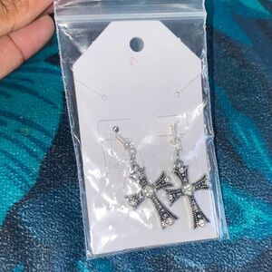 Silver Cross Dangle Earrings